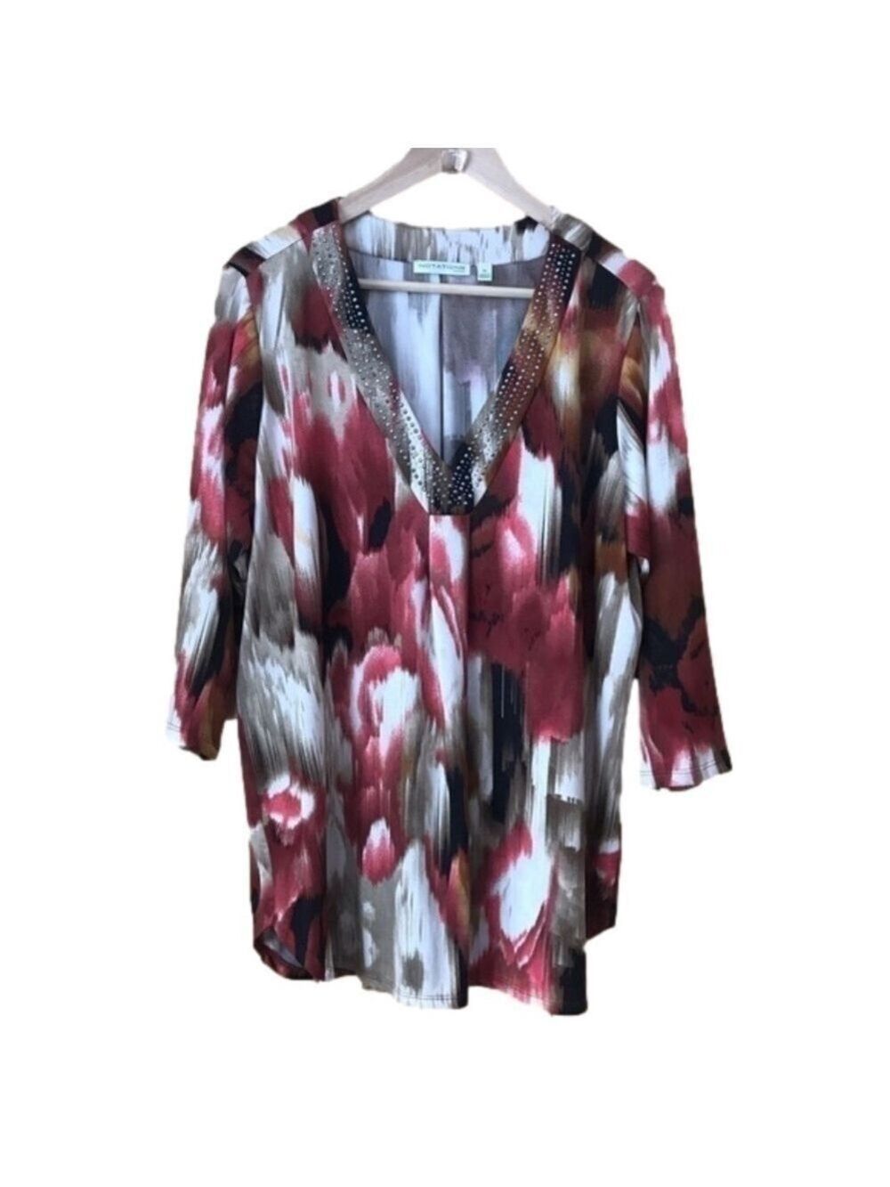 Notations Woman studded v-neck tunic plus size 1X